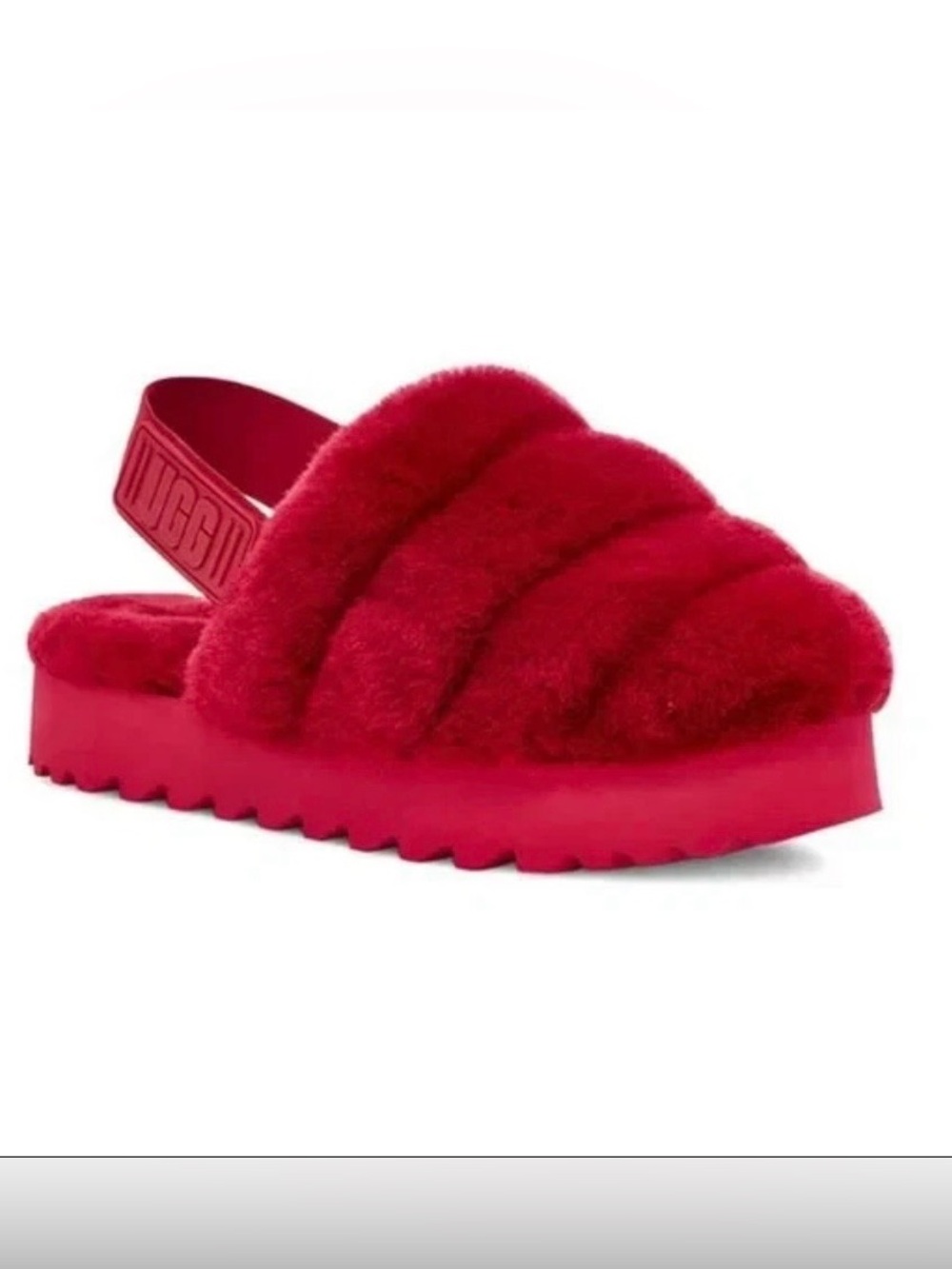 UGG Super Fluff Slingback Slippers Ribbon Red Shearling Size 7